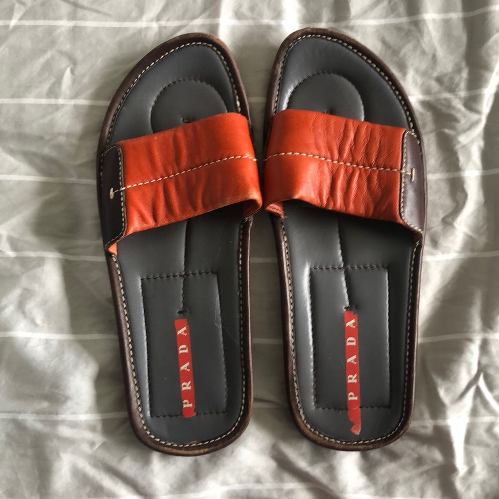 Prada sport leather slide sandals